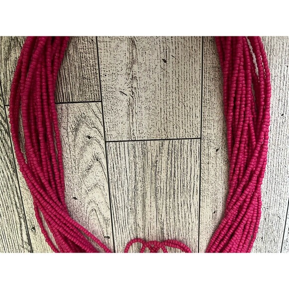 Charming Charlie Hot Pink Bronze Tone Seed Bead Layered Necklace Earrings Set - Picture 3 of 6